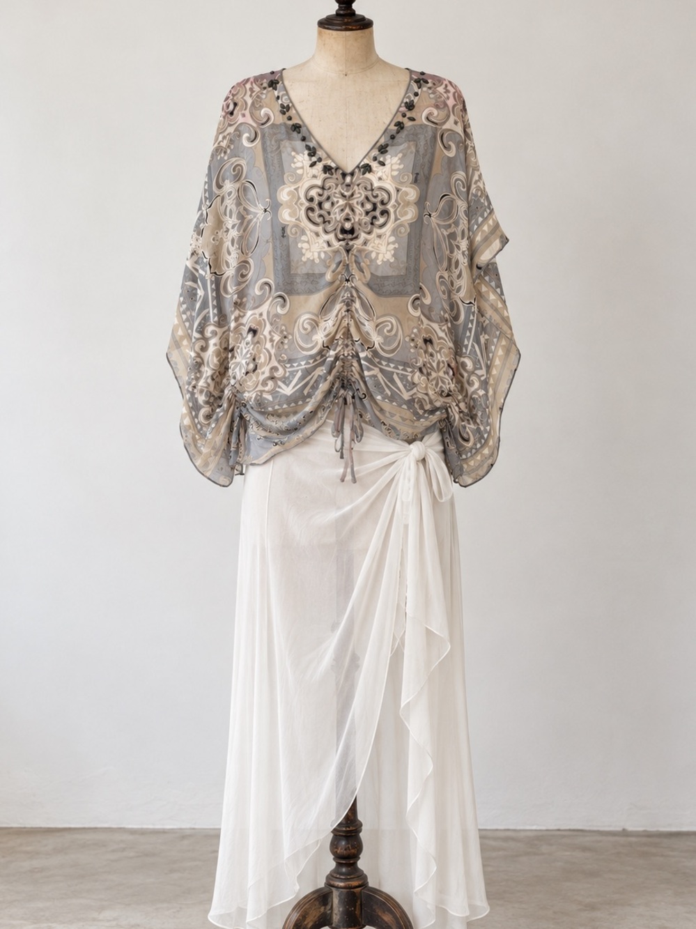 Hale Bob Silk Chiffon Boho Sheer Blouse or swim cover up top